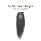2x4 Silk base - Black with Grey Highlights - Human Hair Topper