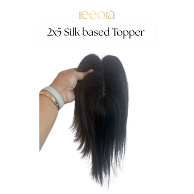 2x5 Silk Base - Black - Human Hair Topper For Women - Great to cover wide center partition