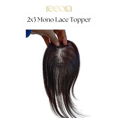 2x3 Lace Base Black Human Hair Mono Topper – Covers Wide Center Partition