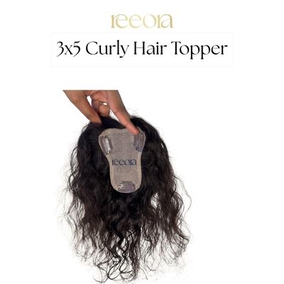 Curly Hair Topper 3x5" | Natural Brown Silk Base Crown Topper – 12" Premium Human Hair by Reeora