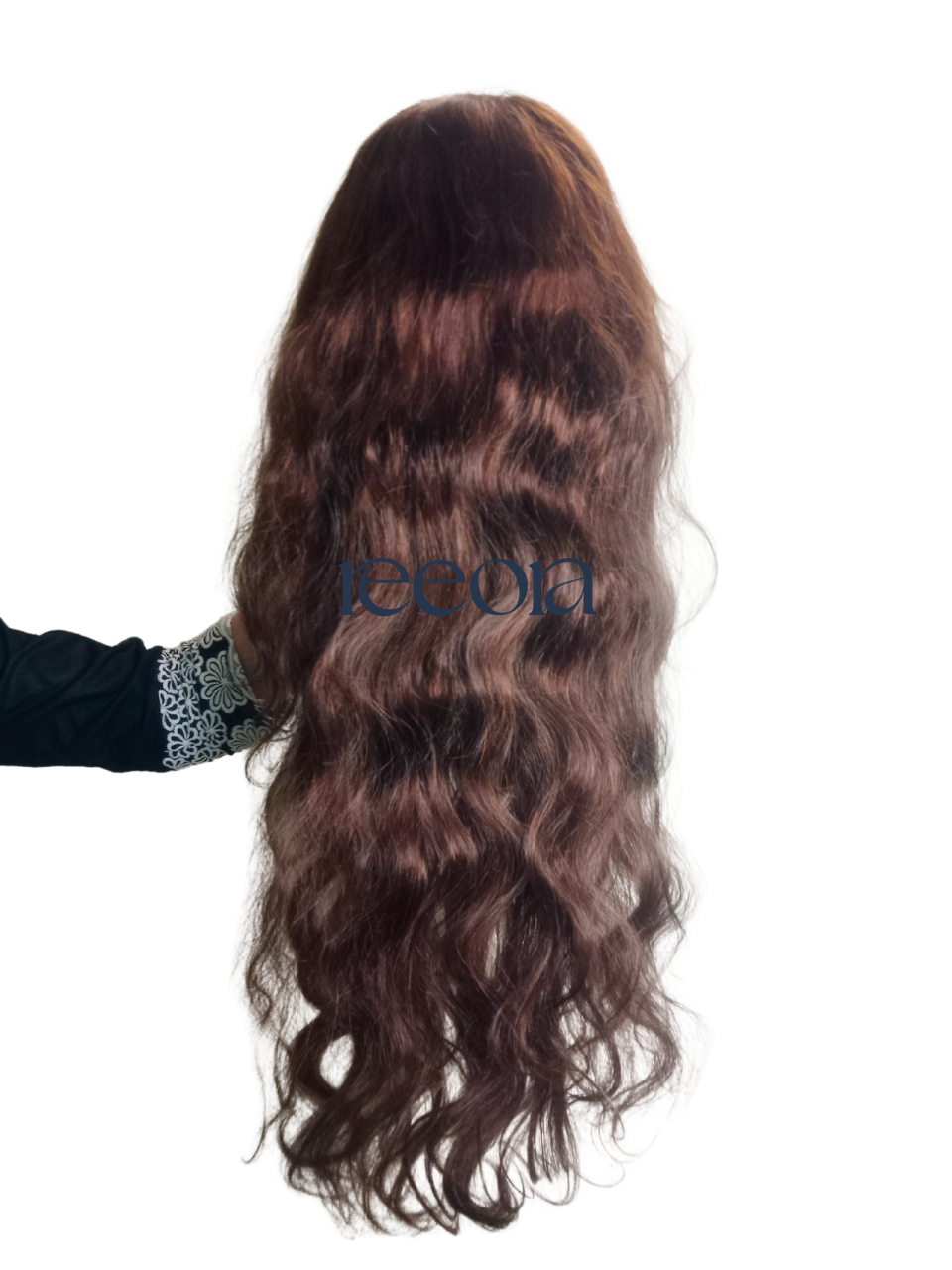 Women's Long Wavy Wig 34 inch | 50:50 Lace Front Machine Weft | Natural Hazel Brown | Premium Human Hair Blend | Heat Resistant