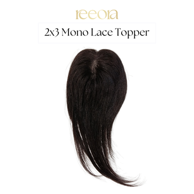 2x3 Lace Base Black Human Hair Mono Topper – Covers Wide Center Partition