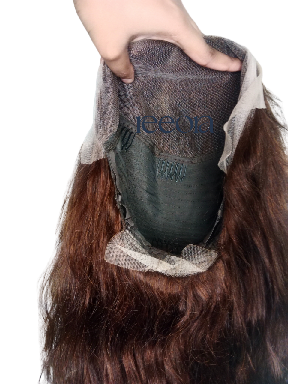 Women's Long Wavy Wig 34 inch | 50:50 Lace Front Machine Weft | Natural Hazel Brown | Premium Human Hair Blend | Heat Resistant