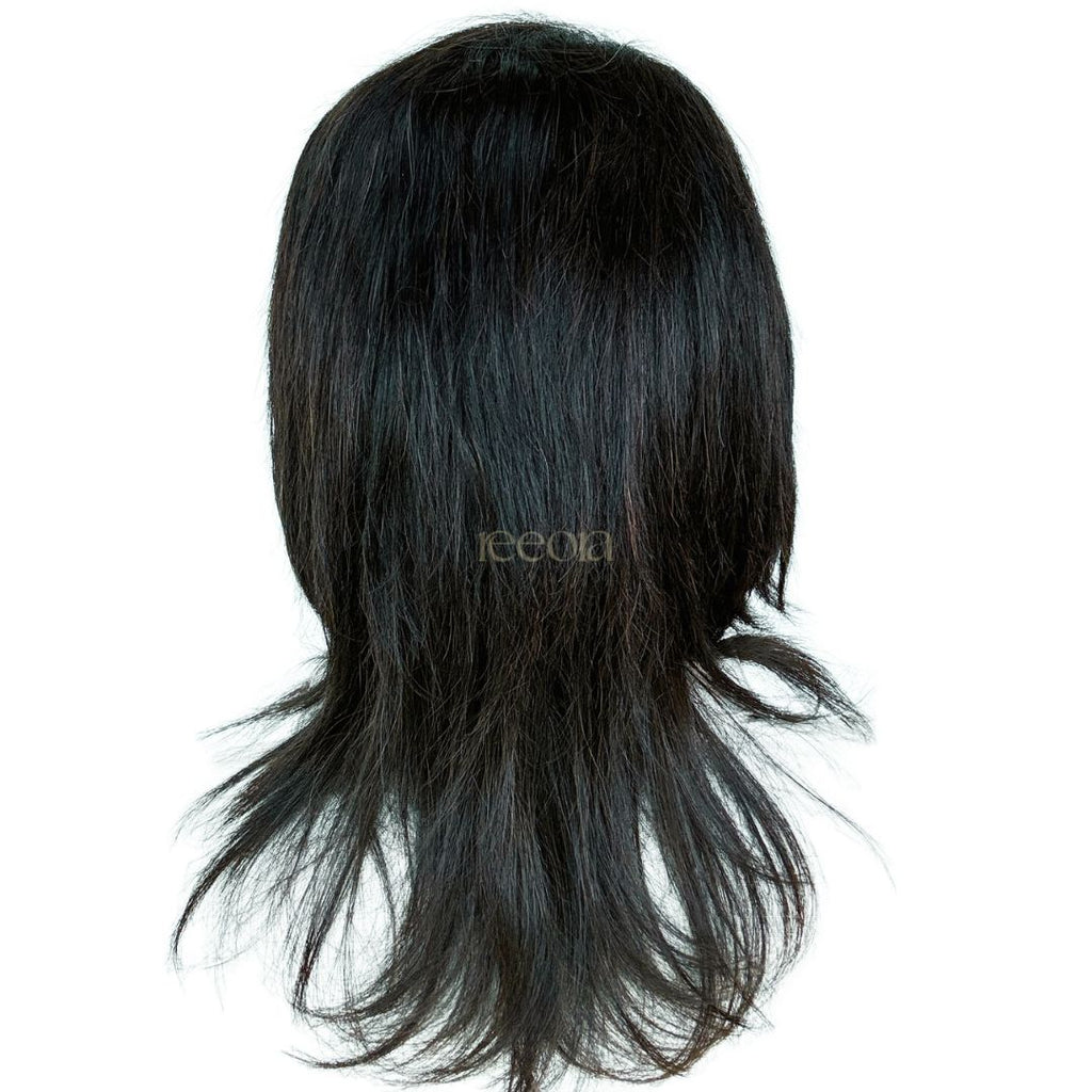 Mona | Machine Wig |  16” Natural Straight Wig | No partition|  Pre styled |  Natural black wig