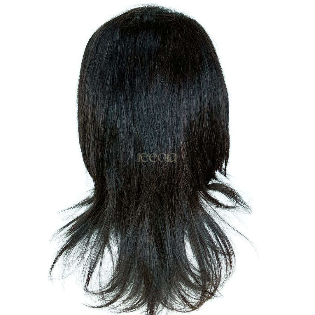 Mona | Machine Wig |  16” Natural Straight Wig | No partition|  Pre styled |  Natural black wig