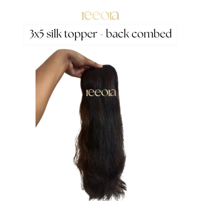 3x5 Backcombed Human Hair Topper for Women – Straight, Natural Black
