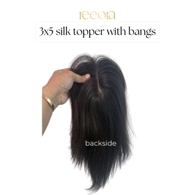 3x5 Silk Base topper with bangs - Black - Human Hair Topper For Women - Great to cover wide center partition (Copy)