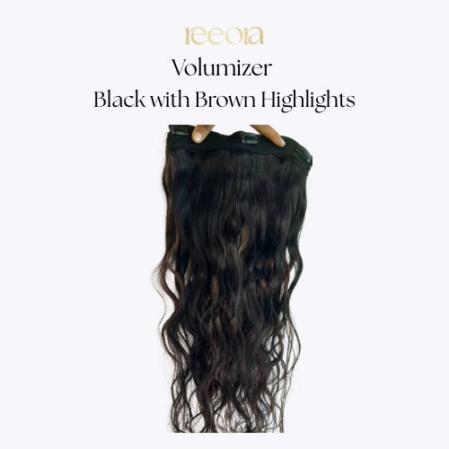 Hair Volumizer - Black with Brown Highlights - Curly Hair Extension (14"-24")