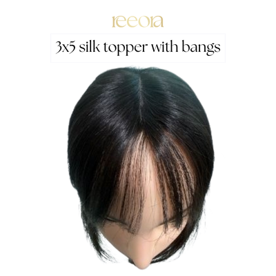 3x5 Silk Base topper with bangs - Black - Human Hair Topper For Women - Great to cover wide center partition (Copy)