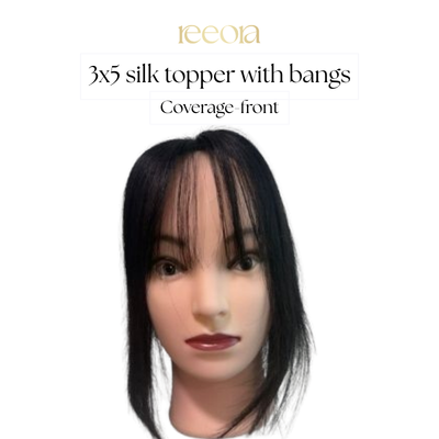 3x5 Silk Base topper with bangs - Black - Human Hair Topper For Women - Great to cover wide center partition (Copy)