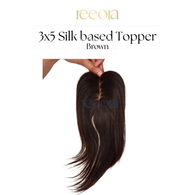 Straight Hair Topper 3x5" | Black Silk Base Crown Topper – 16" Premium Human Hair by Reeora