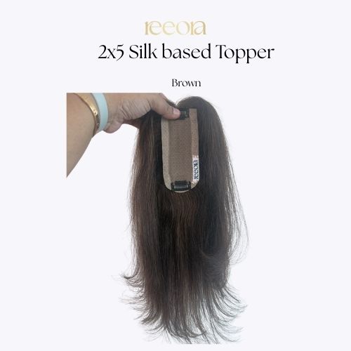 2x5 Silk Base - Brown - Human Hair Topper For Women - Great to cover wide center partition