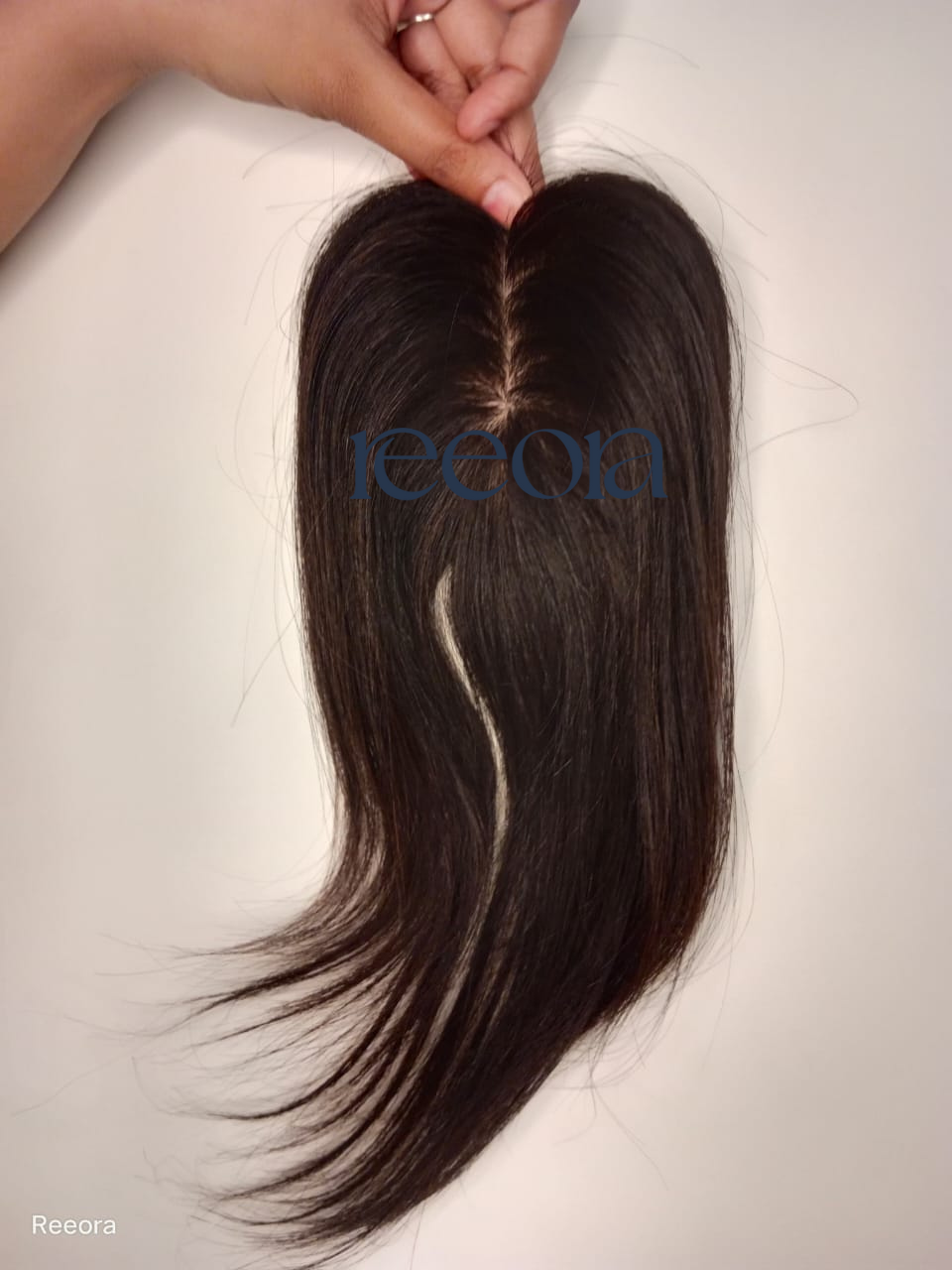 Straight Hair Topper 3x5" | Black Silk Base Crown Topper – 16" Premium Human Hair by Reeora