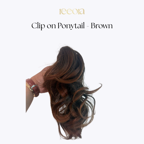 Clip-on Pre-Styled Ponytail with Bottom Curls – Brown, Natural Volume, Zero Effort