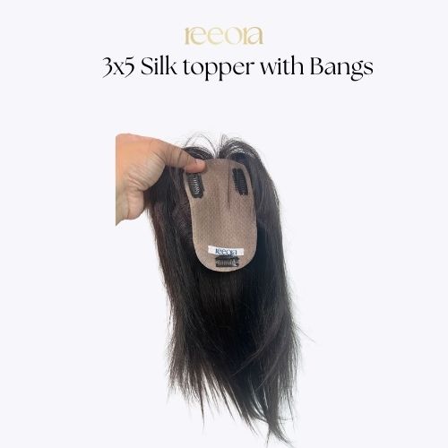 3x5 Silk Base topper with bangs - Black - Human Hair Topper For Women - Great to cover wide center partition (Copy)