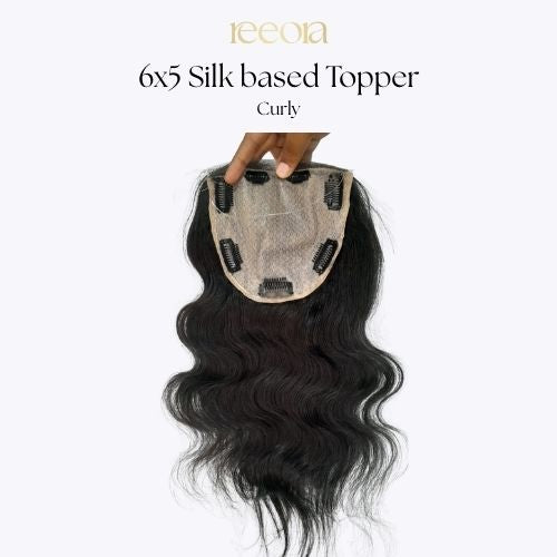 6x5 Silk Base with natural hairline | Black | Curly | Human Hair Topper