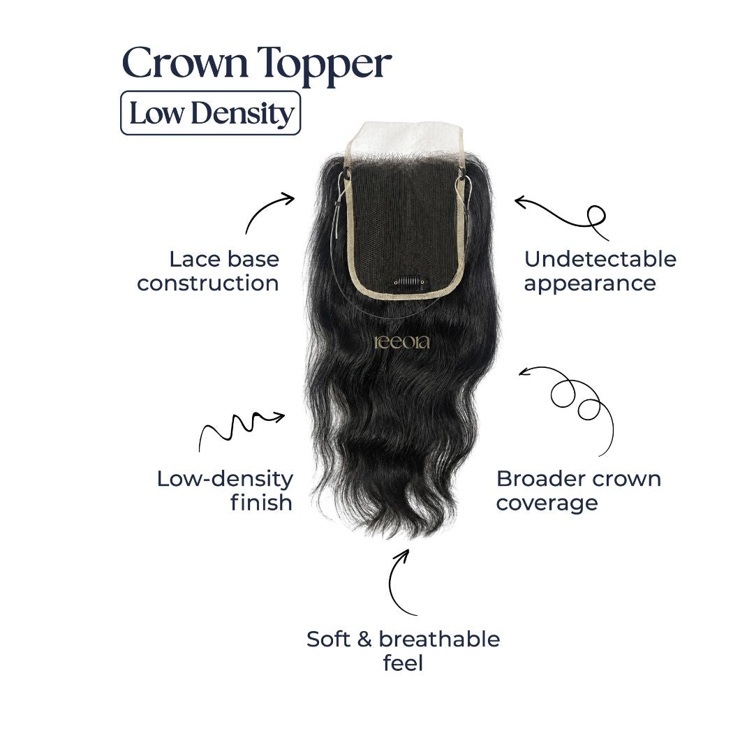 Crown Topper Low Density | Seamless Blend for Fine & Thin Hair | Lace topper