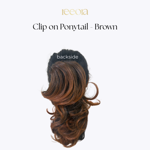 Clip-on Pre-Styled Ponytail with Bottom Curls – Brown, Natural Volume, Zero Effort