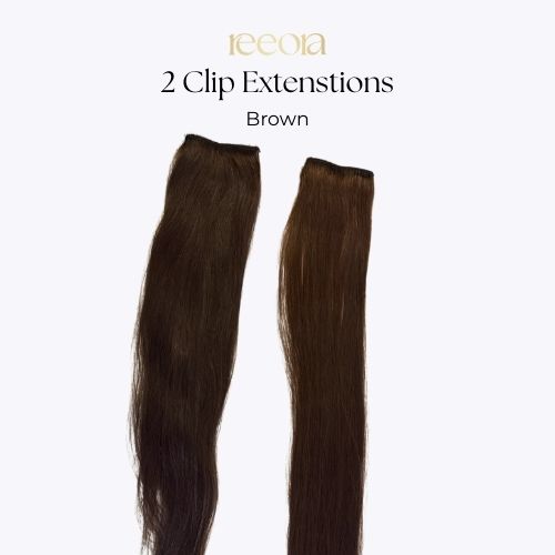 Premium 2 Clip Hair Extensions – 100% Human Hair | Natural Black | 14-26 Inch | Straight