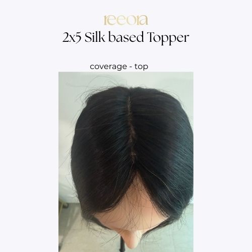 2x5 Silk Base - Black - Human Hair Topper For Women - Great to cover wide center partition