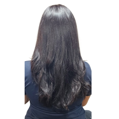 Long Wig with curtain bangs & realistic hairline - Natural black