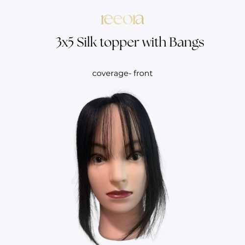 3x5 Silk Base topper with bangs - Black - Human Hair Topper For Women - Great to cover wide center partition (Copy)