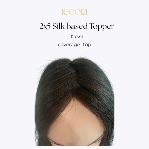 2x5 Silk Base - Brown - Human Hair Topper For Women - Great to cover wide center partition
