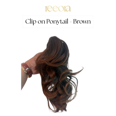 Clip-on Pre-Styled Ponytail with Bottom Curls – Brown, Natural Volume, Zero Effort