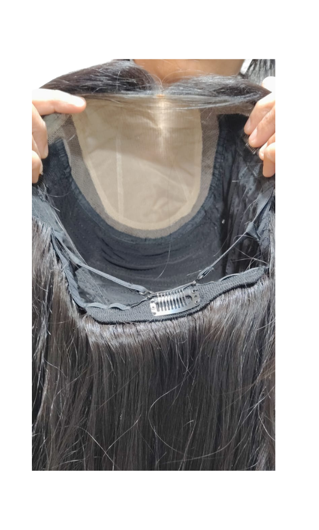 Long Wig with curtain bangs & realistic hairline - Natural black