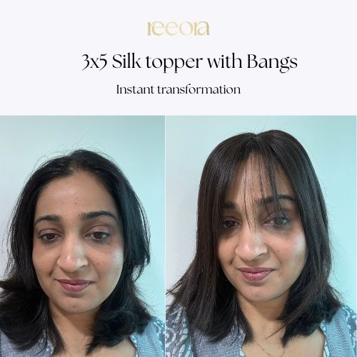 3x5 Silk Base topper with bangs - Black - Human Hair Topper For Women - Great to cover wide center partition (Copy)