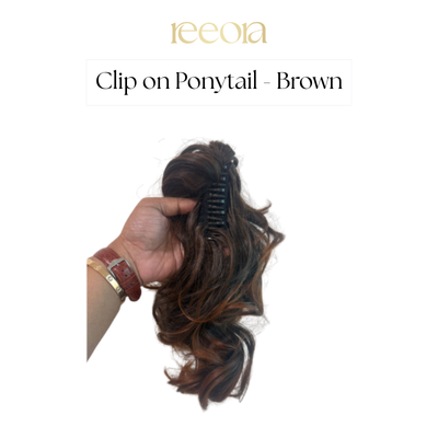 Clip-on Pre-Styled Ponytail with Bottom Curls – Brown, Natural Volume, Zero Effort