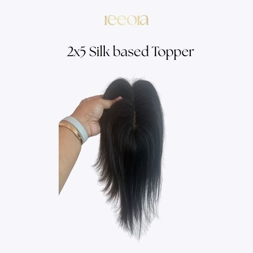 2x5 Silk Base - Black - Human Hair Topper For Women - Great to cover wide center partition
