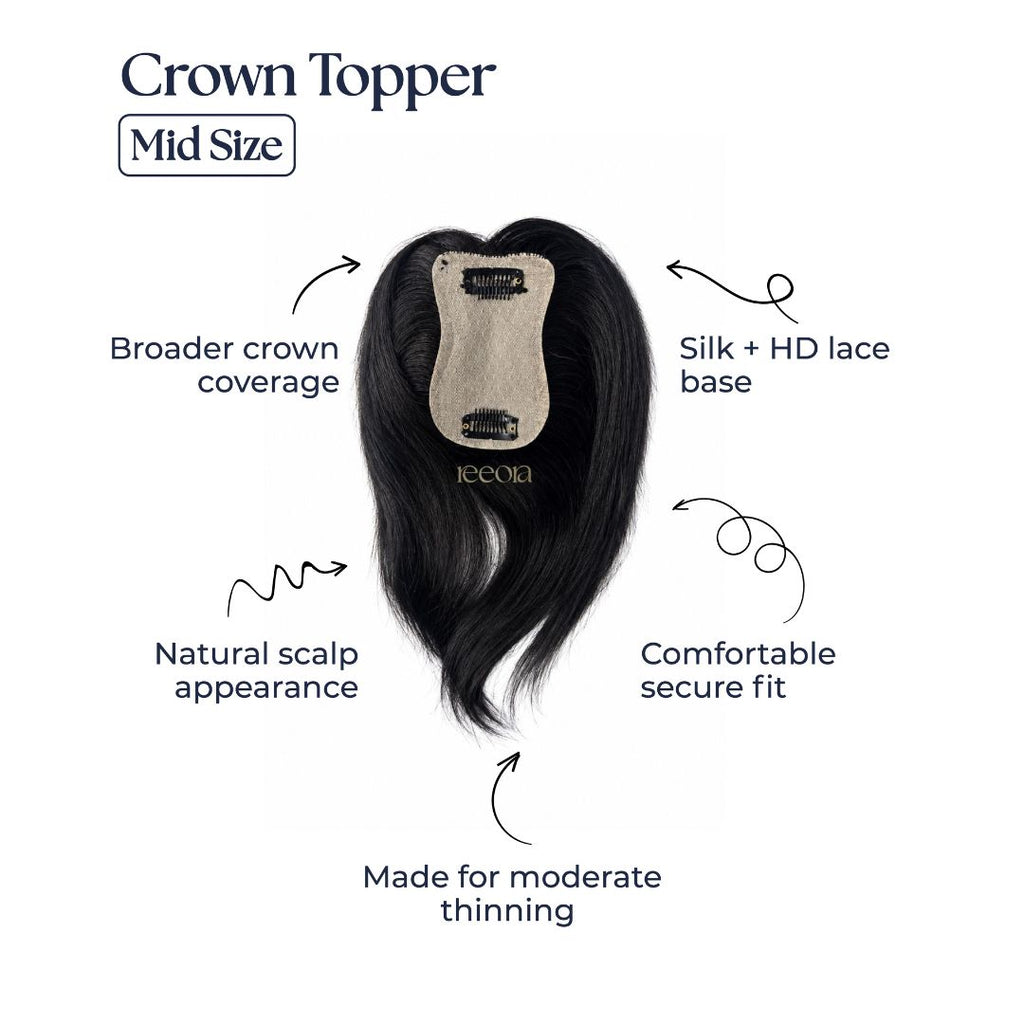 Crown Topper - Midsize | Moderate Crown Thinning & Volume | Silk Base