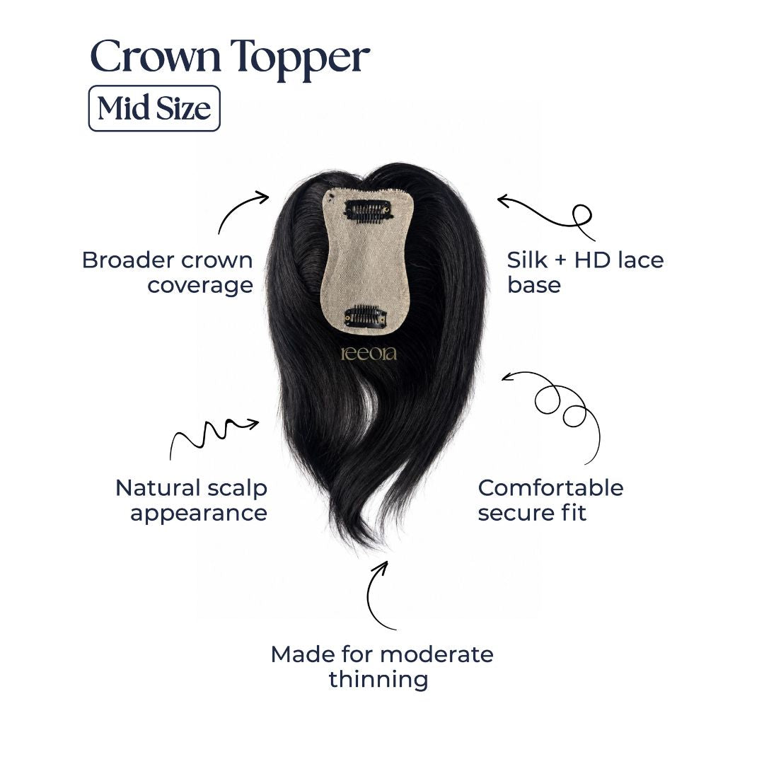 Crown Topper - Midsize | Moderate Crown Thinning & Volume | Silk Base