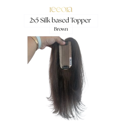 2x5 Silk Base - Brown - Human Hair Topper For Women - Great to cover wide center partition