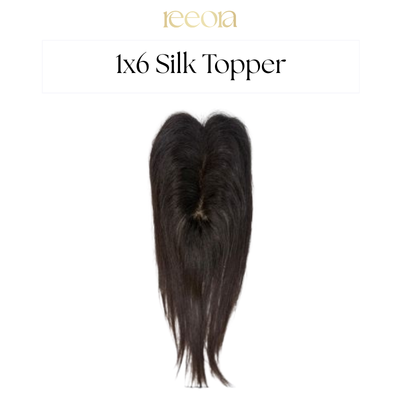 1x6 Silk Base Human Hair Topper for Grey Coverage – Natural Black, Middle Parting Hair Loss Solution