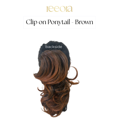 Clip-on Pre-Styled Ponytail with Bottom Curls – Brown, Natural Volume, Zero Effort