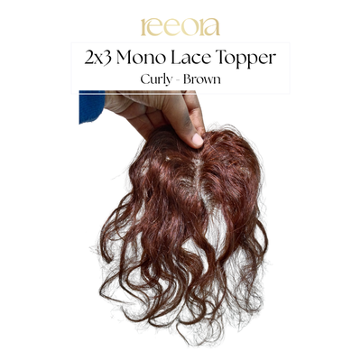 2x3 Lace Base - Brown- Human Hair Mono Topper For Women - Great to cover wide center partition