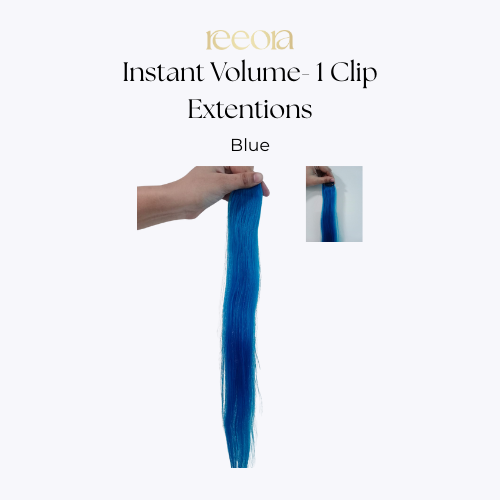 Premium 1 Clip Hair Extensions – 100% Human Hair | Blue | 14-26 Inch | Straight