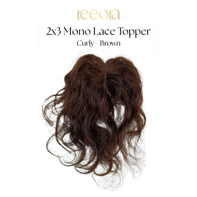 2x3 Lace Base - Brown- Human Hair Mono Topper For Women - Great to cover wide center partition
