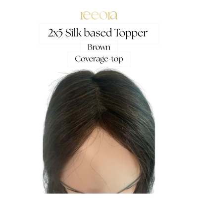 2x5 Silk Base - Brown - Human Hair Topper For Women - Great to cover wide center partition