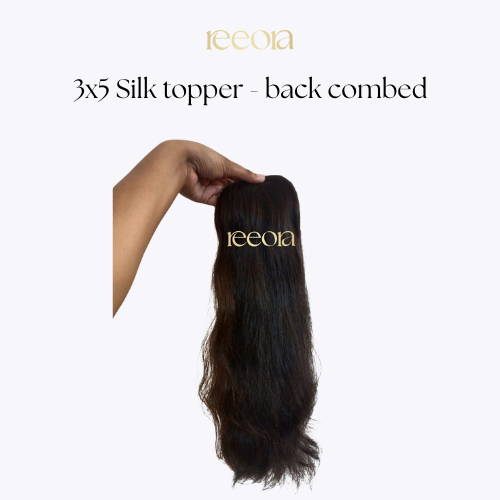 3x5 Backcombed Human Hair Topper for Women – Straight, Natural Black