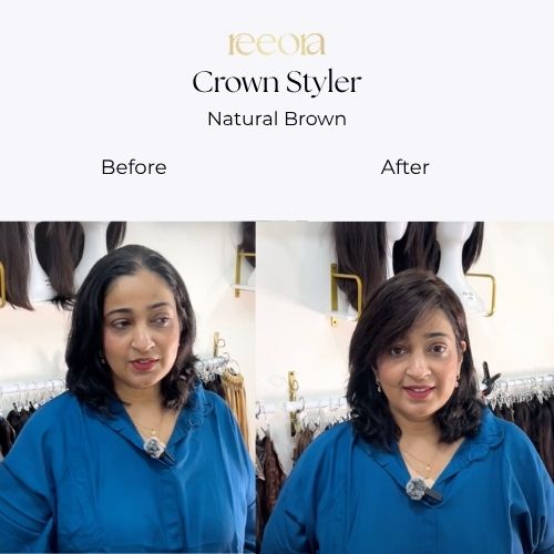 Crown Styler Topper - Natural Black - Human Hair Topper For Women - Wide Coverage For Thinning Hair