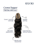 Crown Topper - Mid-Size with Lace | Crown Thinning & Widening Partition | Silk Base with lace in front