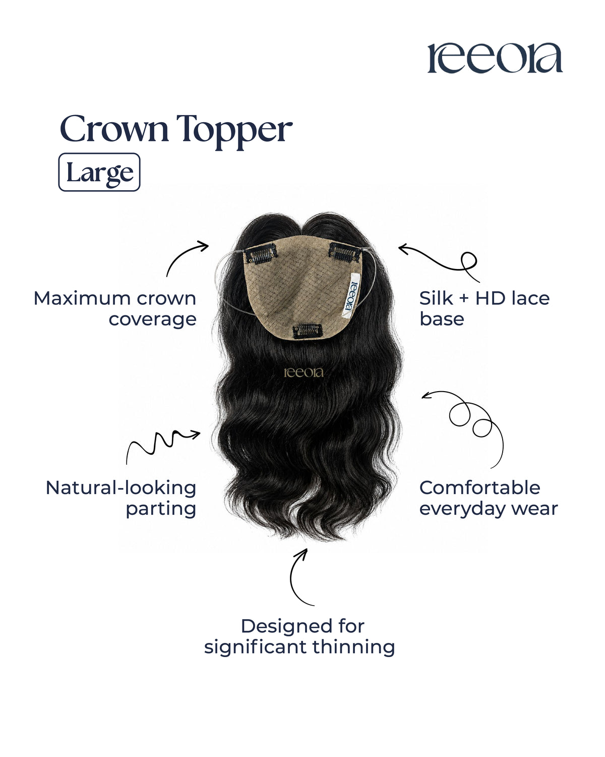 Crown Topper - Large  | Maximum Crown Thinning Coverage for Women | Silk topper with lace
