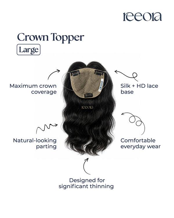 Crown Topper - Large  | Maximum Crown Thinning Coverage for Women | Silk topper with lace