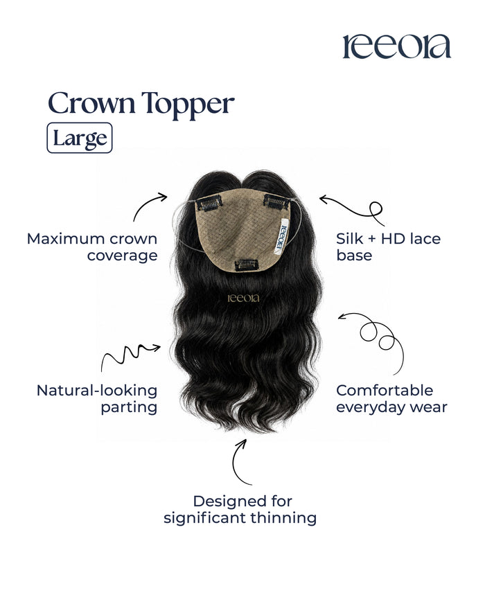 Crown Topper - Large  | Maximum Crown Thinning Coverage for Women | Silk topper with lace