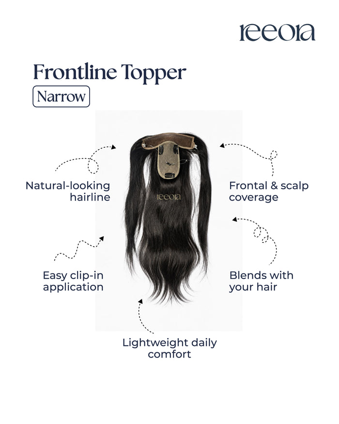 Frontline Hair Topper - Narrow | Hairline Thinning & Grey Coverage | Lace & Silk