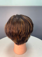 Unisex Wig for Men & women I Machine Made Straight Black with Blonde Highlights| 8 inches