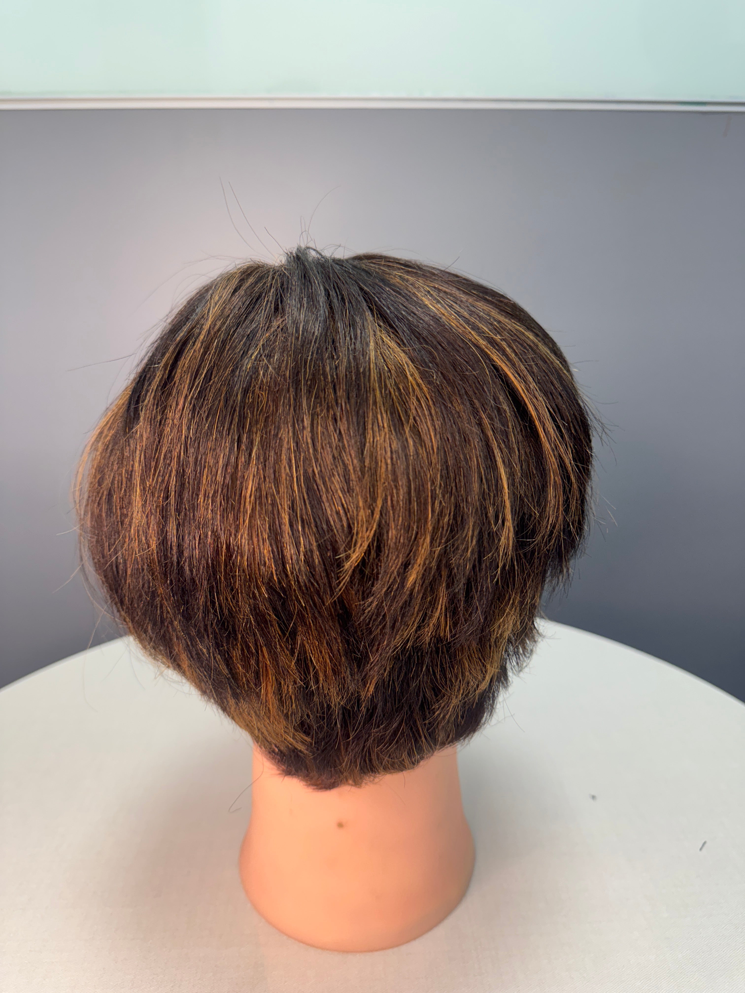 Unisex Wig for Men & women I Machine Made Straight Black with Blonde Highlights| 8 inches